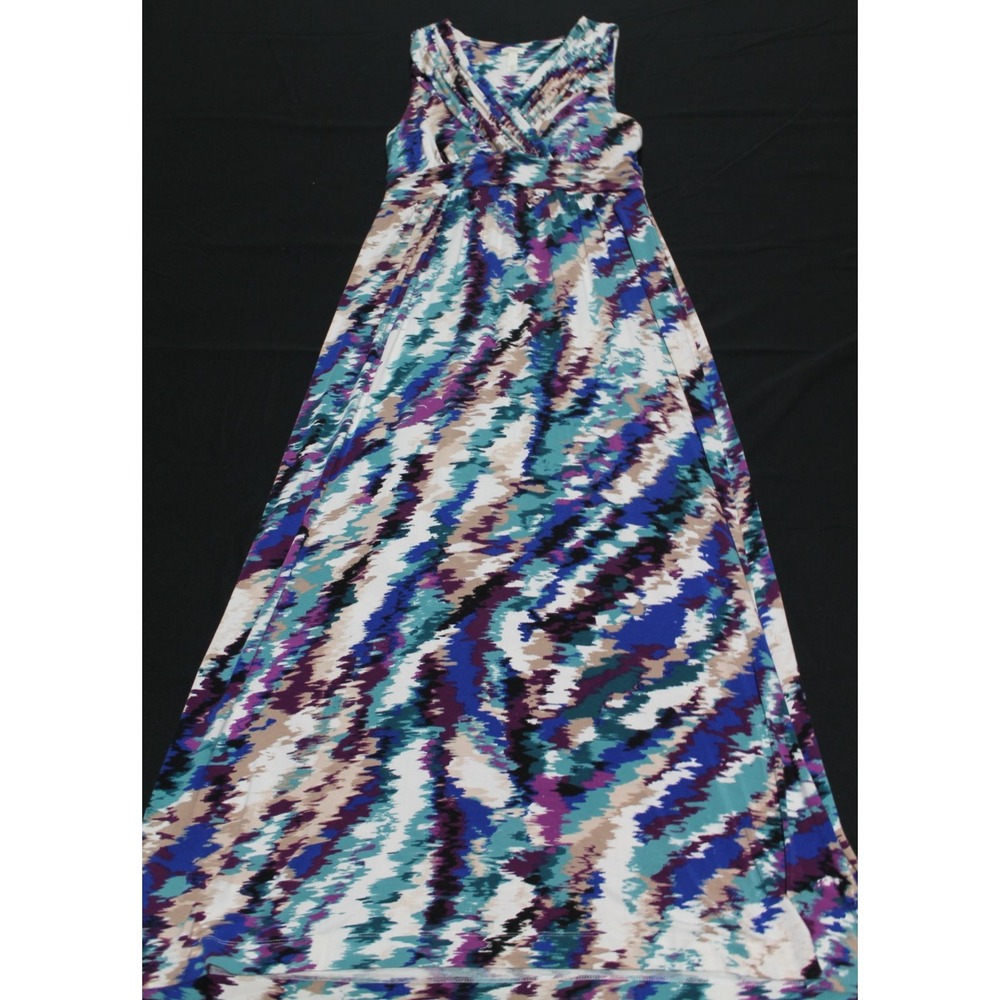 Soma Maxi Dress Womens Large Sleeveless Blue Purple Abstract Stretch Empire